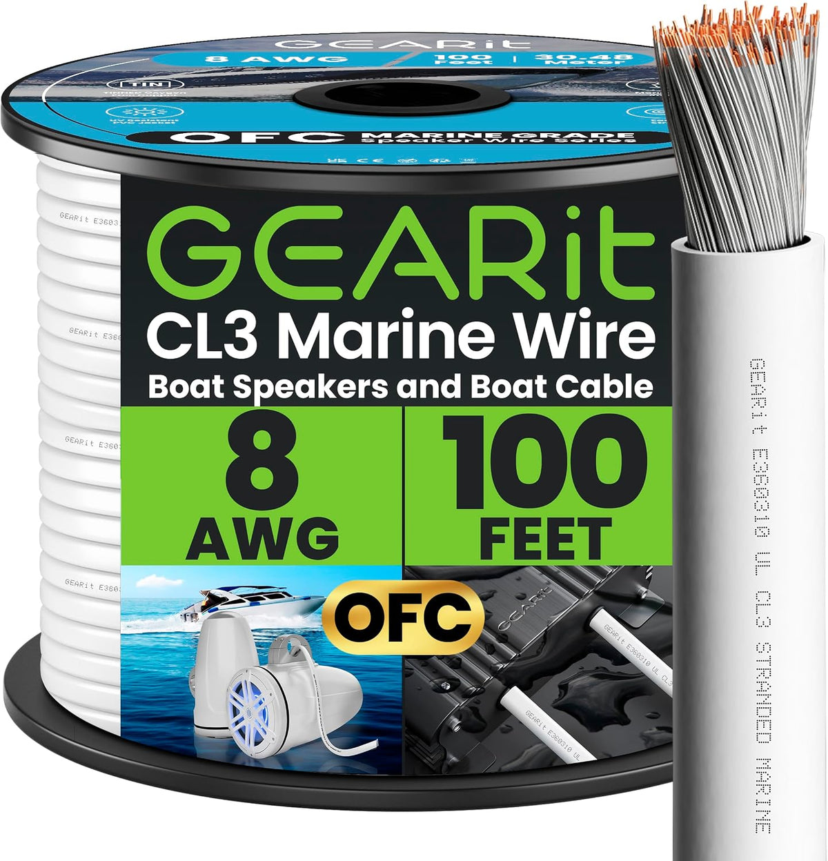 GEARit 8 Gauge Marine Electrical Primary Wire, 8 AWG Marine Grade Tinned Copper
