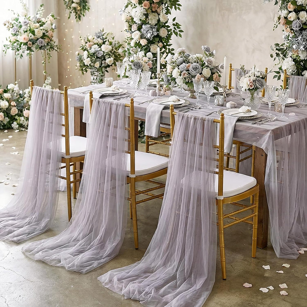 Grey Tulle Table Runner 120inch Fabric Seasonal Halloween Kitchen Desktop