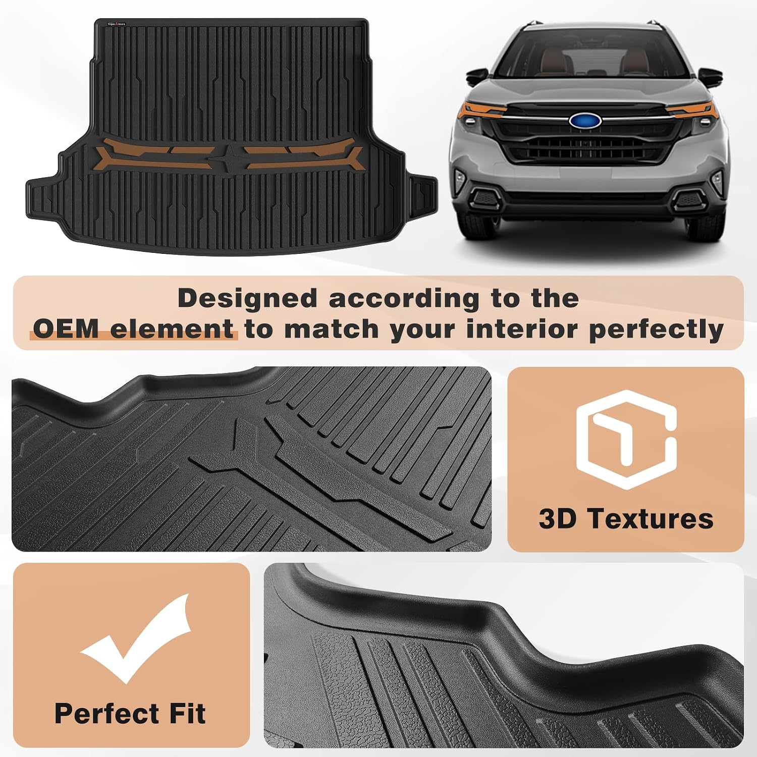 TripleAliners Trunk Mat Compatible with 2025 2026 Subaru Forester Touring/Sport/Limited/Base/Premium Models Accessories Protector Mat TPE All-Weather Odorless Anti-Slip Waterproof Liner Not Fit Hybrid