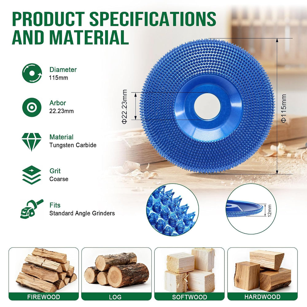 Tungsten Carbide Coarse Carving Wheel – Wood Carving disc, Wood Shaping Wheel...
