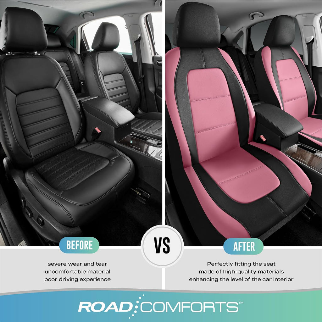 road comforts car seat cover, leather car seat, close-up detail