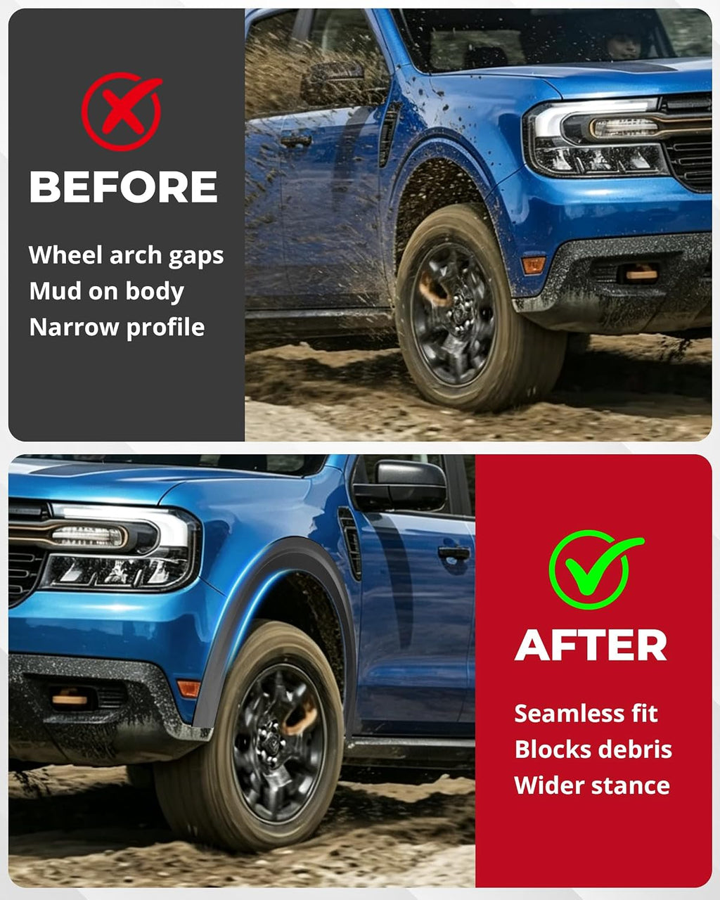 Fender Flares for Ford Maverick 2026 2022-2025, One-Piece, Set of 4 | Front & Rear Fender, Impact and Rock Chip Protection, Easy to Install, No-Drill, Injection Molded PP Material, UV-Resistant