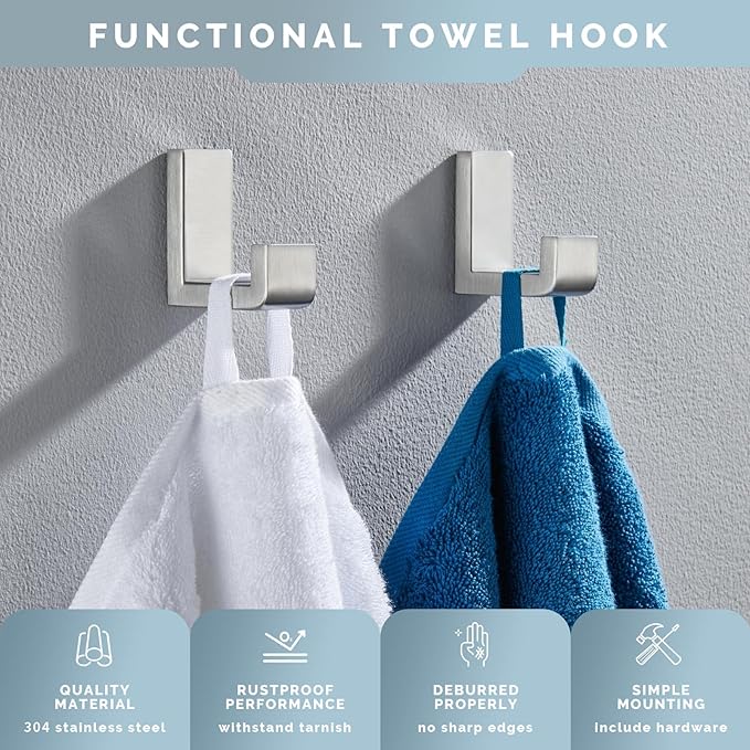 Angle Simple Towel Hooks for Bathroom, SUS 304 Stainless Steel Robe Coat Hooks - Image 5