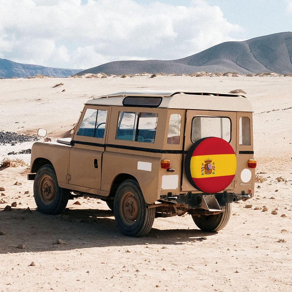 Spanish Flag Print Universal Spare Tire Cover for RV, Jeep | Wheel Protector Fits Rv, Trailer, Jeep, Shield Tires From Sun, Dirt And Rain For Outdoor Storage