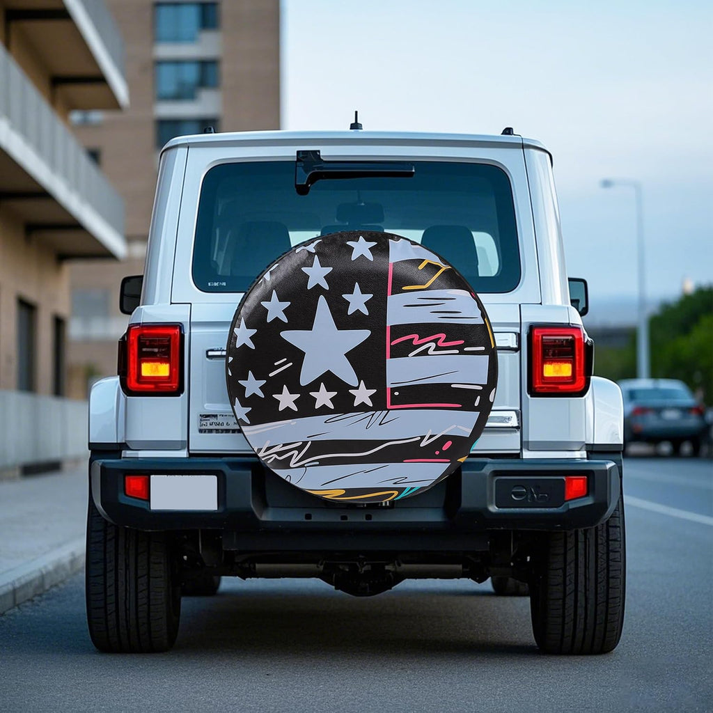 Moonet Spare Tire Cover for RV Trailer,SUV,Truck，Waterproof PVC Faux Leather Tire Cover with Flag Pattern,Tough Tire Wheel Soft Cover (Fit for Tire Diameter 24"-26")