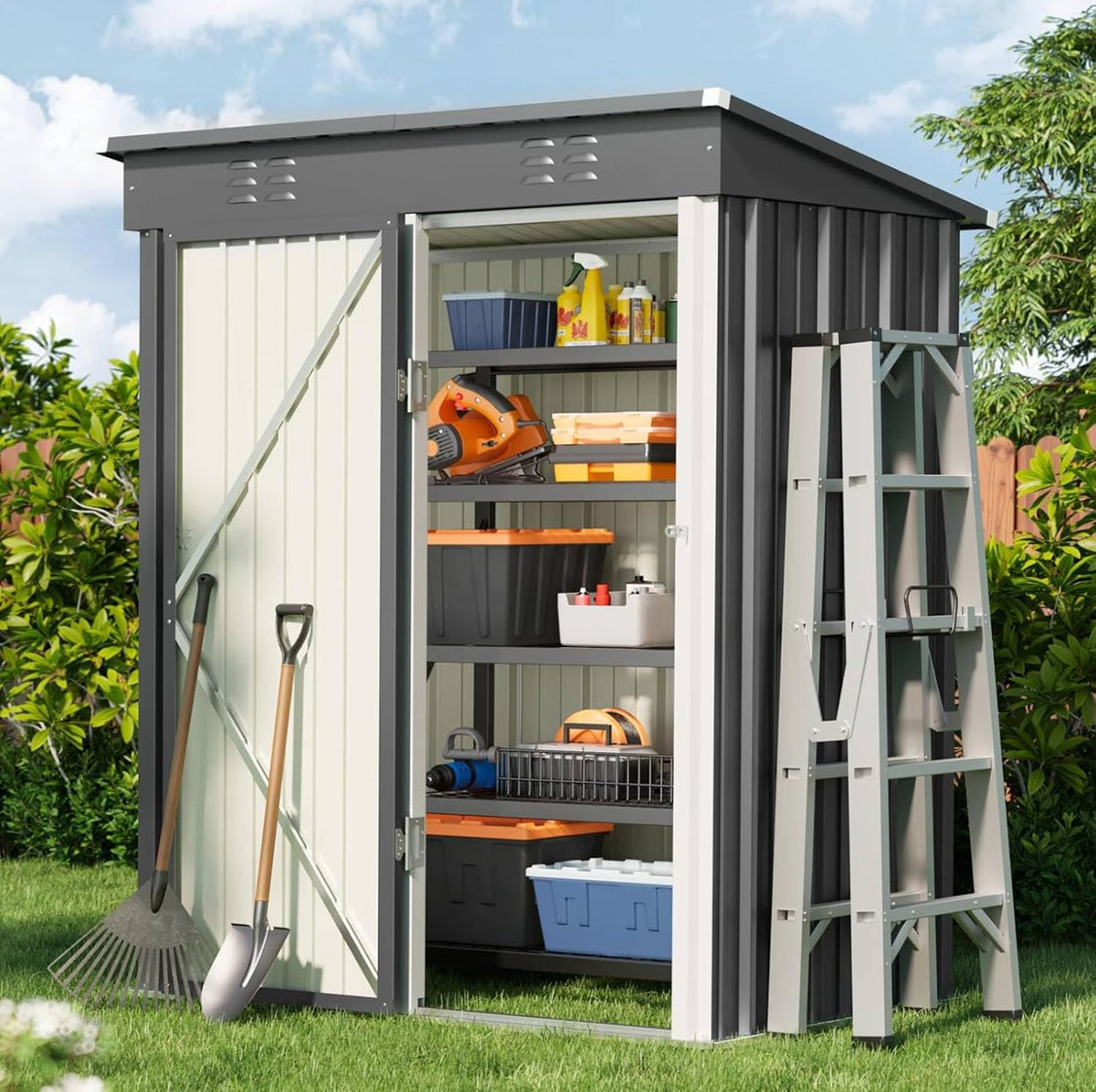 Bealife 5' x 3' Outdoor Storage Shed Clearance, Metal Outdoor Storage Cabinet