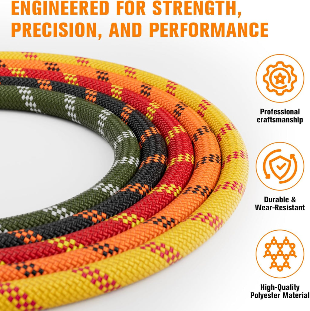 Double Braided Arborist Rigging Rope - 3/8 in X 100 ft 48 Strands Rappelling Outdoor Pulling Heavy Duty Polyester Bull Rope for Swing Tree Work Camping Rescue Hiking - Orange