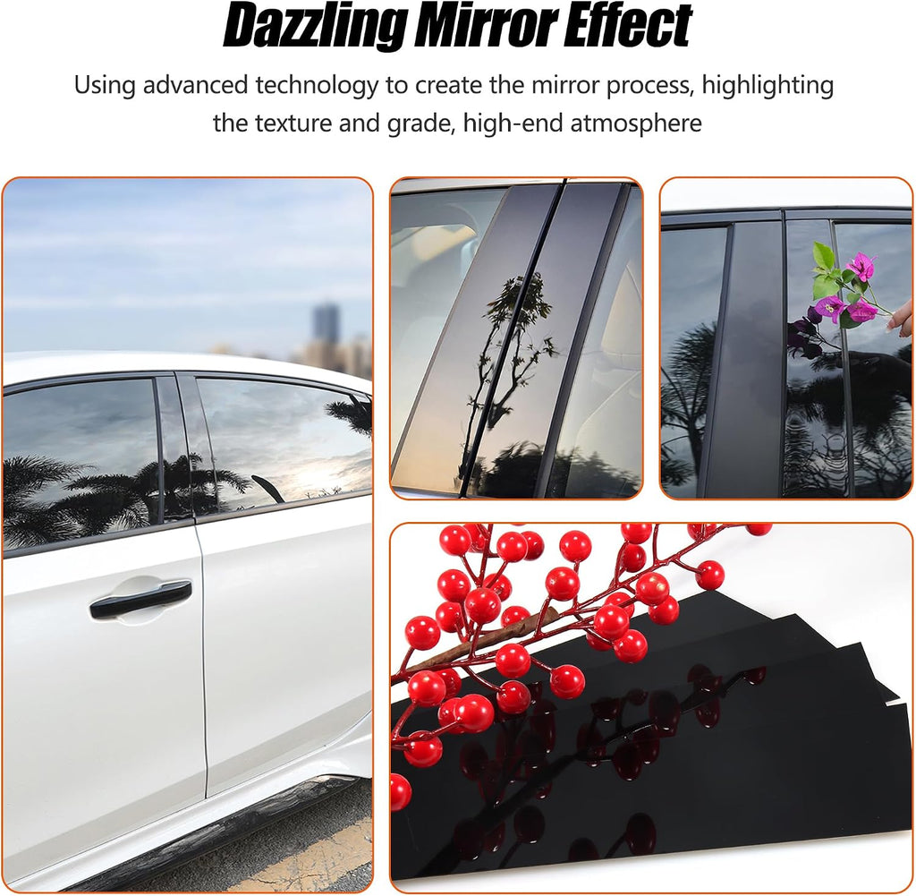 BASIKER Fit for 11th Gen Honda Civic Sedan 2022-2025 Pillar Post Trim Kit, Door Window B Pillar Glossy Black Cover, Strong Toughness PC Material