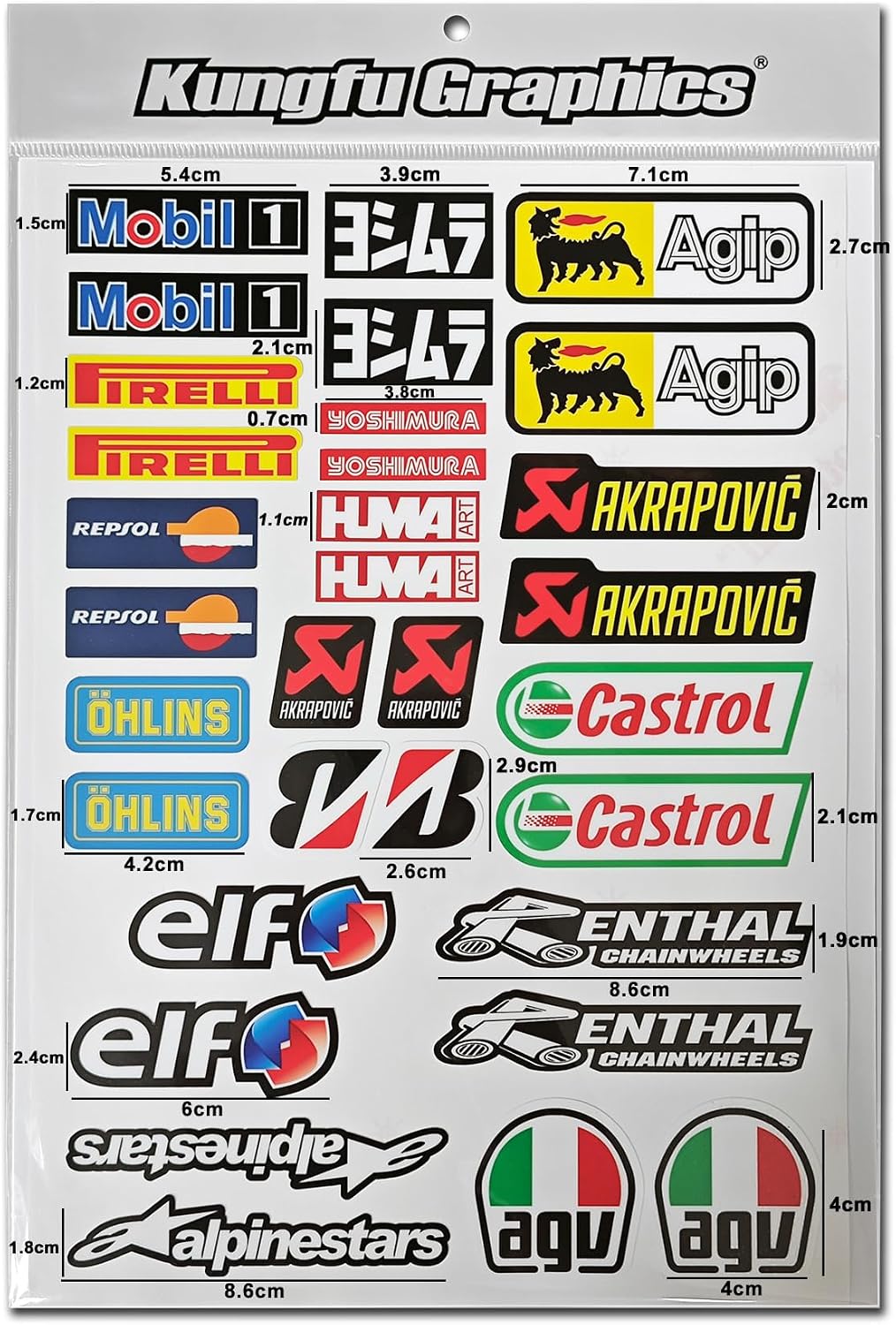 Motocross Sponsor Logos Racing Sticker Sheet Universal (7.2 x 10.2 inch), Black Red Green