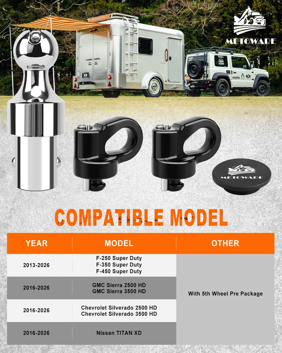 60692 Puck System Gooseneck Hitch Ball Kit, 2-5/16” Hitch Ball for F250 F350 F450, Chevrolet Silverado 2500HD 3500HD, GMC Sierra 2500HD 3500HD, Nissan Titan XD, 30,000 LBS GTW/7500 LBS VTW