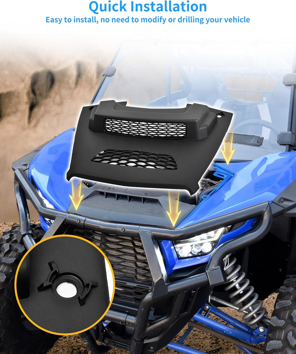 Sport Hood Scoop with Mesh Grille for Kawasaki Teryx KRX KRX4 1000 2020-2025 Accessories, Black Durable Hood Cover with Vented Mesh Grille Air Flow Intake Kit