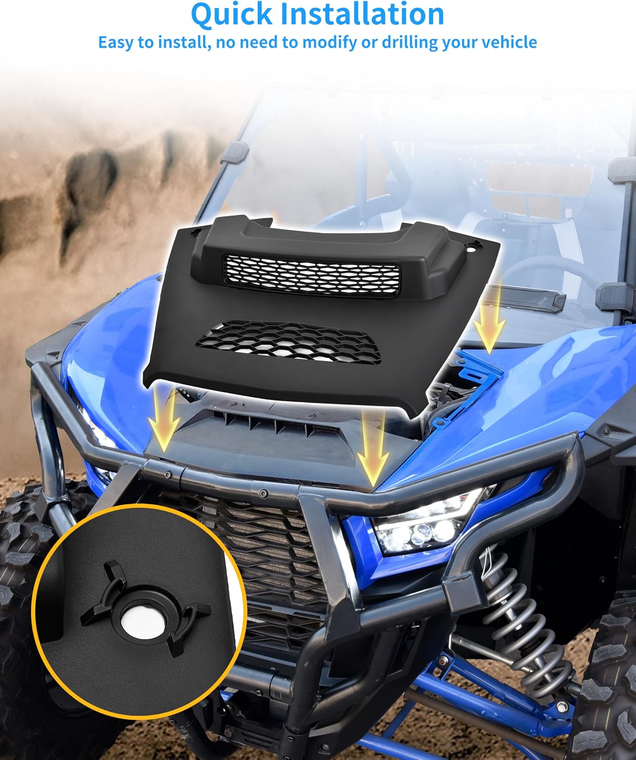 Sport Hood Scoop with Mesh Grille for Kawasaki Teryx KRX KRX4 1000 2020-2025 Accessories, Black Durable Hood Cover with Vented Mesh Grille Air Flow Intake Kit