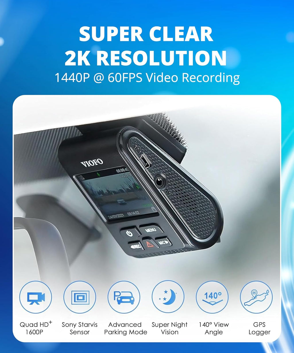 viofo a119 v3 dash cam, 2k front recording shown in use