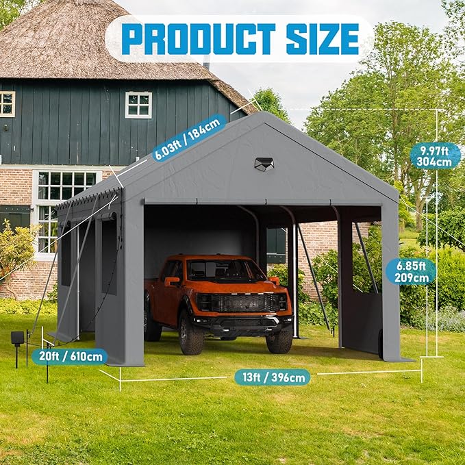 12x20 Carport, Heavy Duty Carport Canopy Garage - Image 2