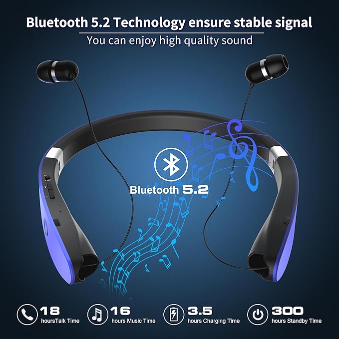 AMORNO Foldable Bluetooth Headphones Wireless Neckband Headset - Image 3