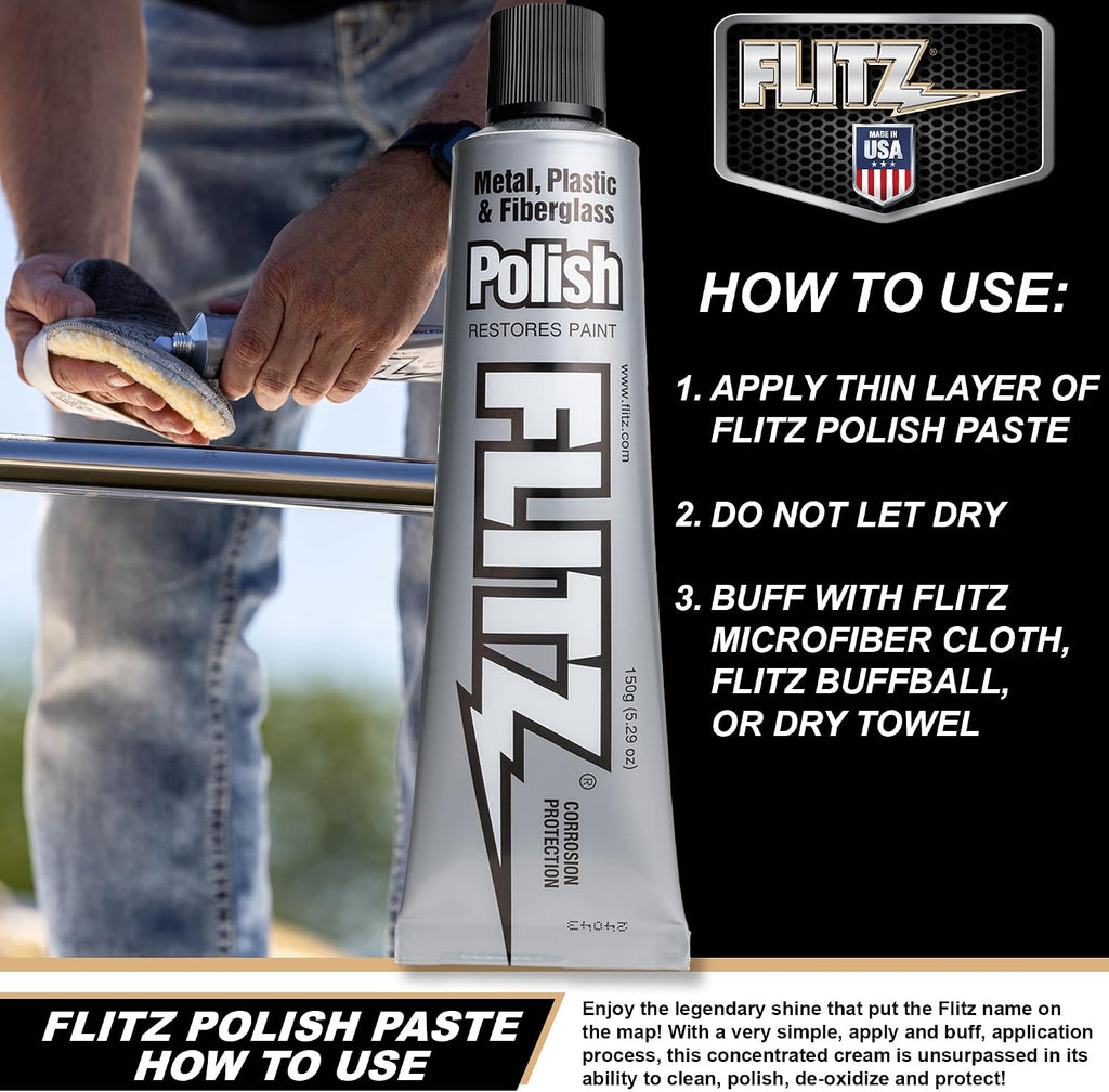 Flitz 5.29oz Metal Polish Paste + 16" x 16" Microfiber Cloth