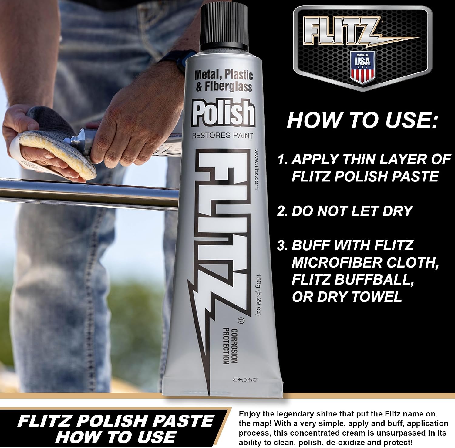 Flitz 5.29oz Metal Polish Paste + 16" x 16" Microfiber Cloth