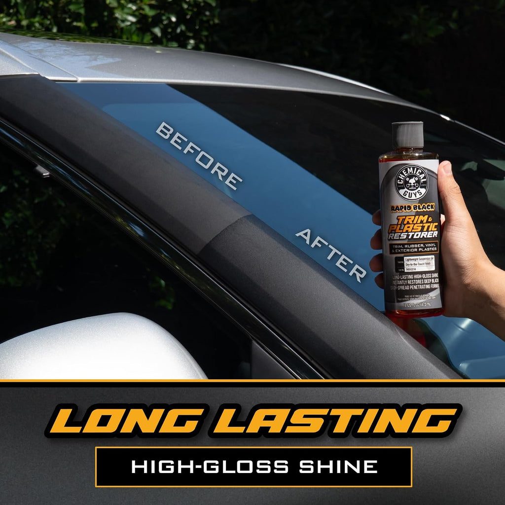 Chemical Guys Black Trim Restorer Gel Kit for Exterior Plastic, Rubber, and Vinyl, Restores Faded Trim with Deep Black Finish, Controlled Gel Application System