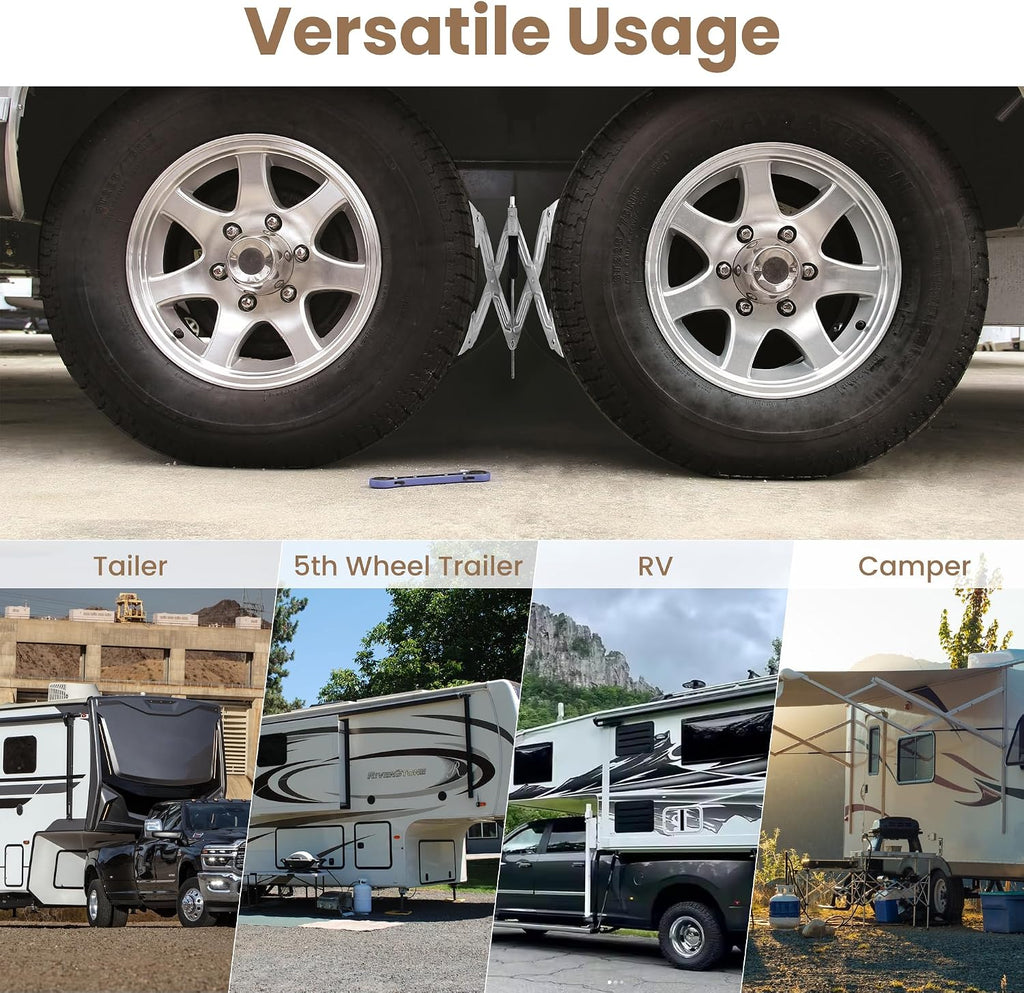 X-Shaped RV Wheel Chock Fit 4.13” to 13.4” Camper Wheel Chock Stabilizer Scissor with Accessories Pair for Travel Trailer, Heavy Duty Tire Wheel Chock Scissor Locking X Chock, 2Pack