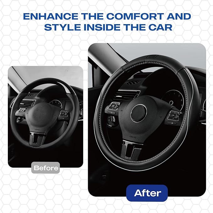 Skechers Memory Foam Steering Wheel Cover, Piping Microfiber Leather Steering - Image 5