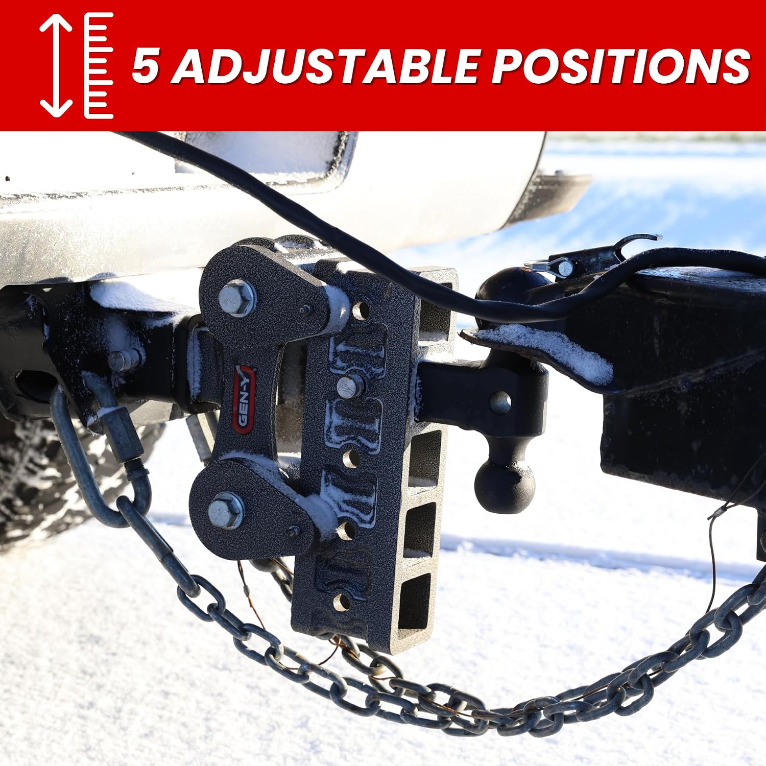 GEN-Y Hitch Heavy Duty Tow Hitch for 2.5" Receiver - 9" Drop/Rise with 5 Adjustable Positions, Includes Dual Ball Mount, Pintle Lock and Pins, 32,000 lbs Towing Capacity, 3,500 lbs Tongue Weight