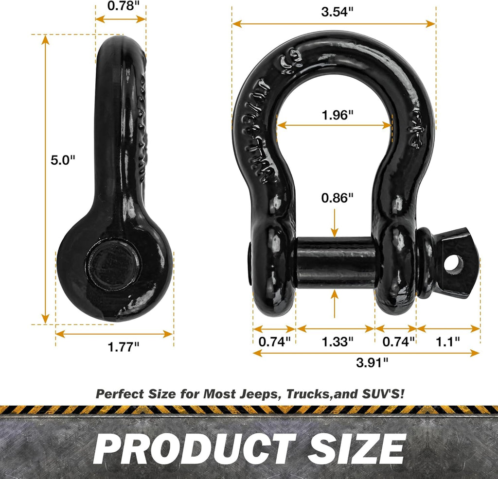 Heavy Duty D Ring Shackles, 3/4" Clevis Shackle with 7/8" Screw Pin, 44,000lbs Break Strength, for Tow Strap, Jeep, SUV, Pickup, Trailer, ATV, UTV (Black)