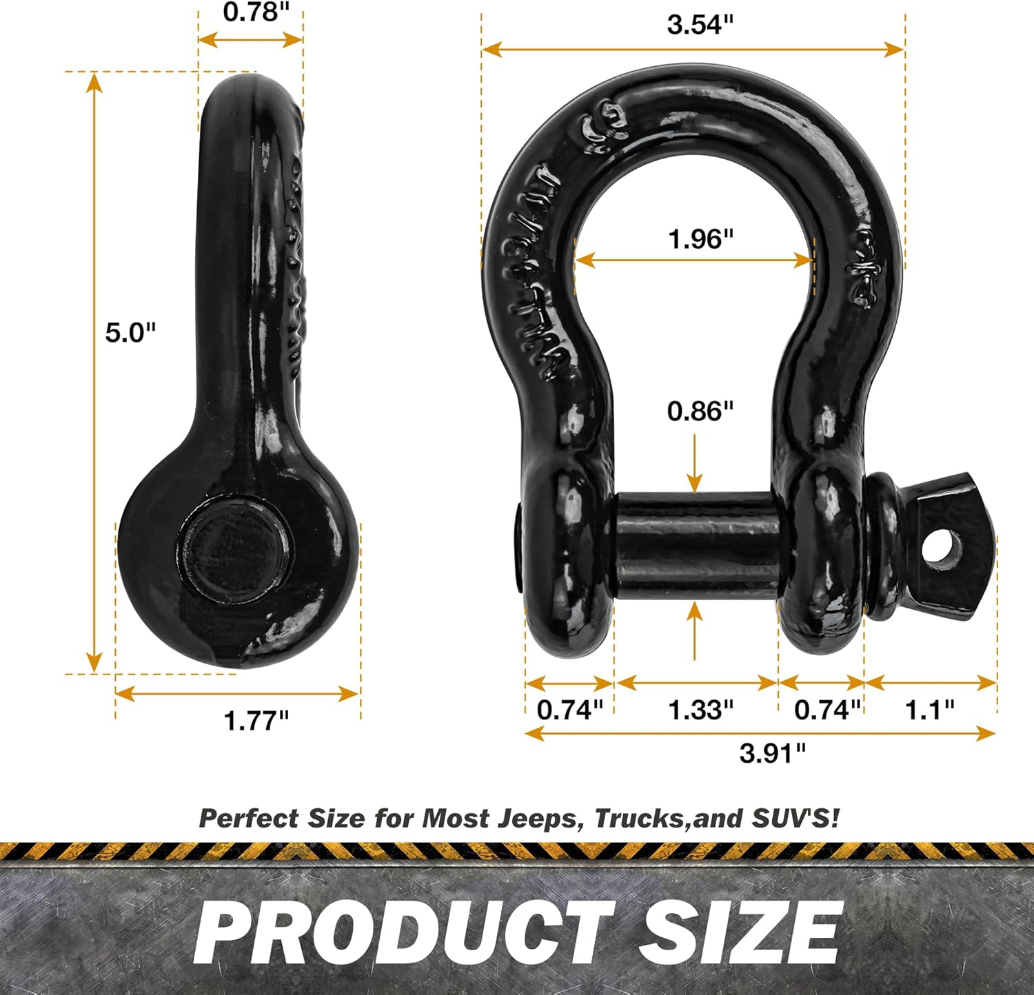 Heavy Duty D Ring Shackles, 3/4" Clevis Shackle with 7/8" Screw Pin, 44,000lbs Break Strength, for Tow Strap, Jeep, SUV, Pickup, Trailer, ATV, UTV (Black)