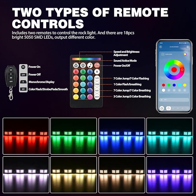 Nilight RGB LED Rock Lights Kit 4 PCS 18LED Wide Angle Wheel Well Light - Image 4