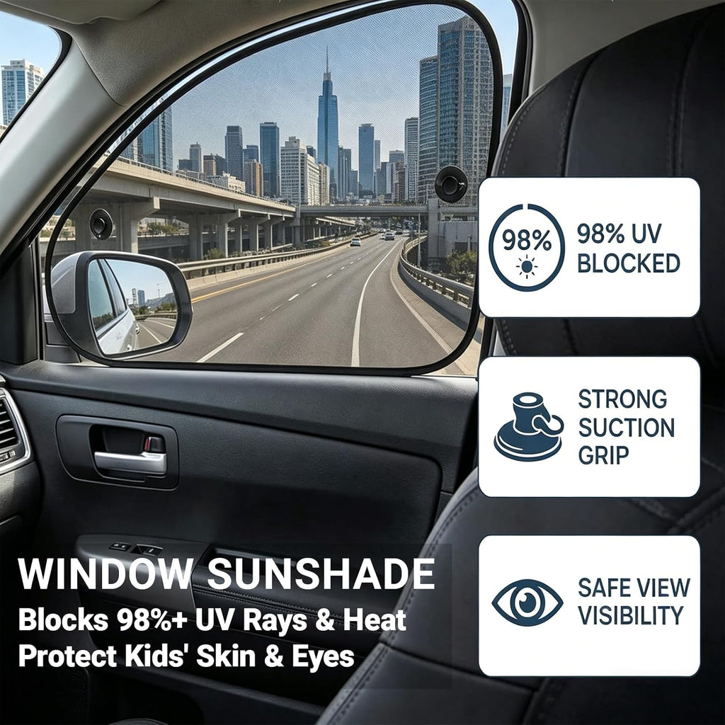 2 PCS Car Window Shade, 25.5 x 14.9 Inch Mesh Sunshade with Suction Cups for Side Windows, Glare and UV Rays Protection, Baby Side Window Car Sun Shades, Universal for Most Car, Truck, SUV
