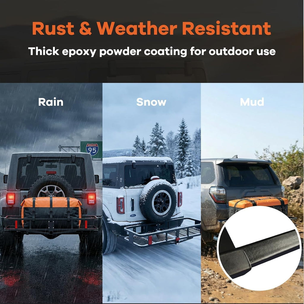 XXL Hitch Cargo Carrier with Waterproof Bag, 70" x 30" x 6" Galvanized Steel Basket and 68" x 28" x 33" Bag, 500 lb Capacity, Raised Shank,Fits 2" Receiver for SUV Truck Van Car