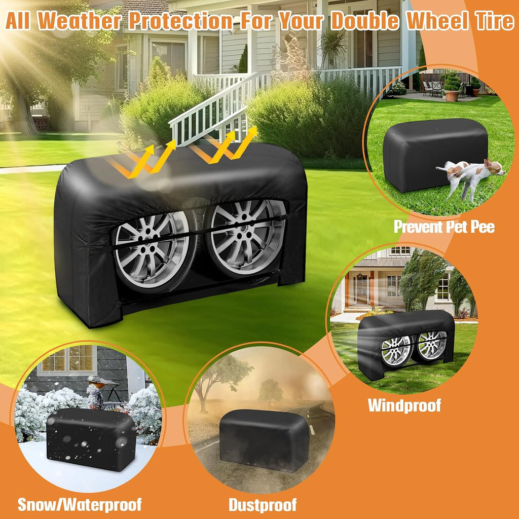 RV Tire Covers 2 Pack, 840D Heavy Duty Dual Trailer Tire Covers Fits 27"-30" Diameter Tires,Waterproof RV Wheel Covers with Waterproof Strip,2 Windproof Buckles，Universal Wheel Covers for Truck