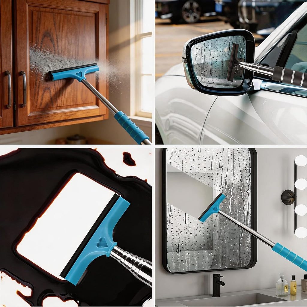 4 Pack All-Purpose Car Rearview Side Mirror Squeegee with Retractable Handle for Car Windshield, Tile Walls, Bathroom, Window, Glass, Mini Portable Car Cleaning Tool for Rainy Foggy Weather
