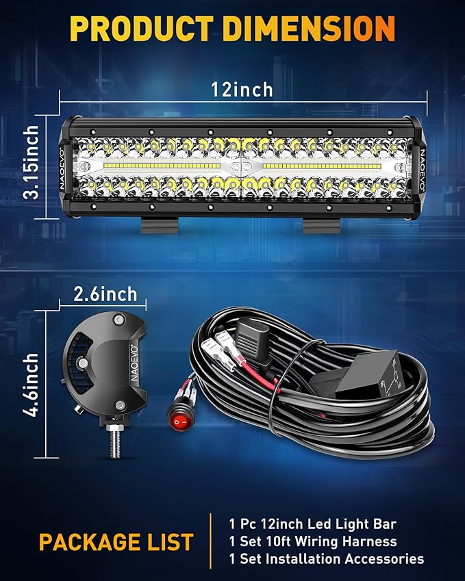NAOEVO 12 Inch LED Light Bar, 300W 30000LM LED Offroad/Driving/Fog Lights - Image 5