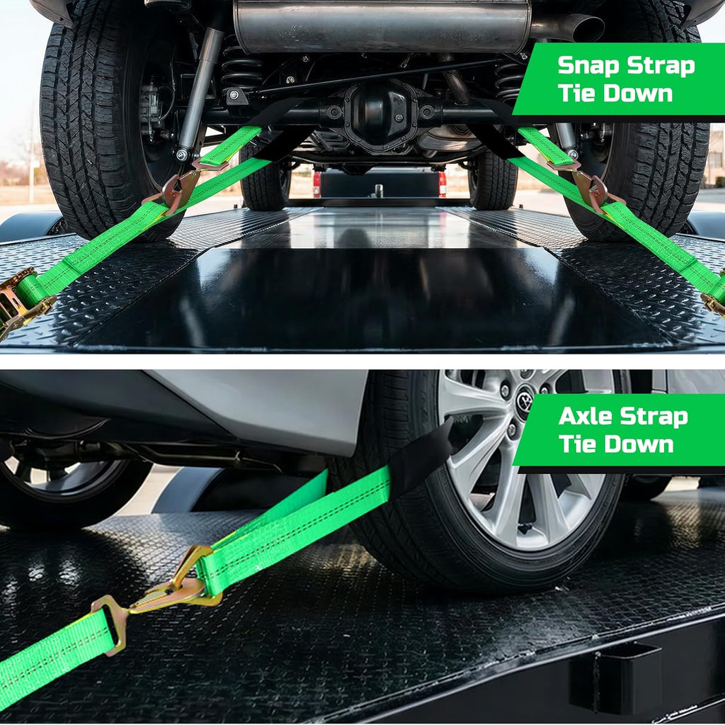 Trekassy Car Tie Down Straps for Trailers Heavy Duty, 2" x 114" Adjustable Ratchet Straps with Snap Hooks, 10,000 lbs Break Strength, (4) 36" Axle Straps, Use for Car, Truck, UTV Transport