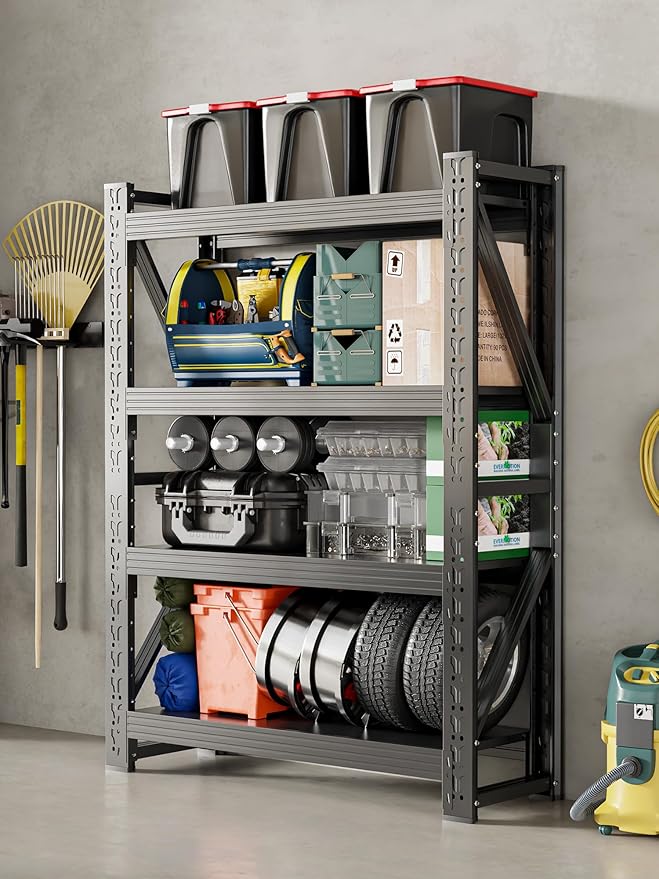 4-Tier Storage Shelves, Adjustable Industrial Metal Shelf System, 500lbs - Image 2
