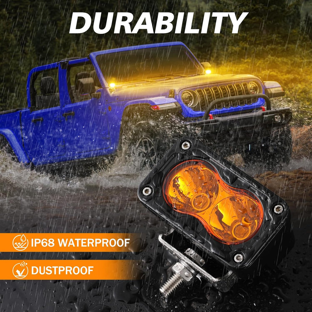 Amber LED Pods, 3 Inch 40W Driving Light Spot Offroad Ditch Lights Chase Light Small LED Pods Lights Fog Lights for Truck UTV SUV ATV Motorcycle Dirt Bike Boat-2 Packs