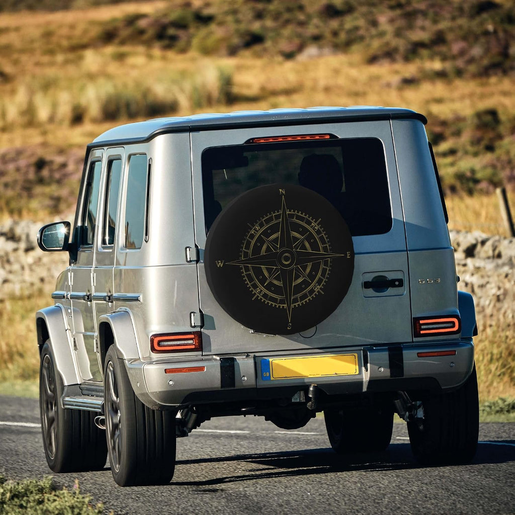Adventure Compass Spare Tire Cover Universal Wheel Cover Waterproof Dust-Proof Tire Protector with Adjustable Buckle Strap for Trailer RV SUV All Vehicle 17 inch