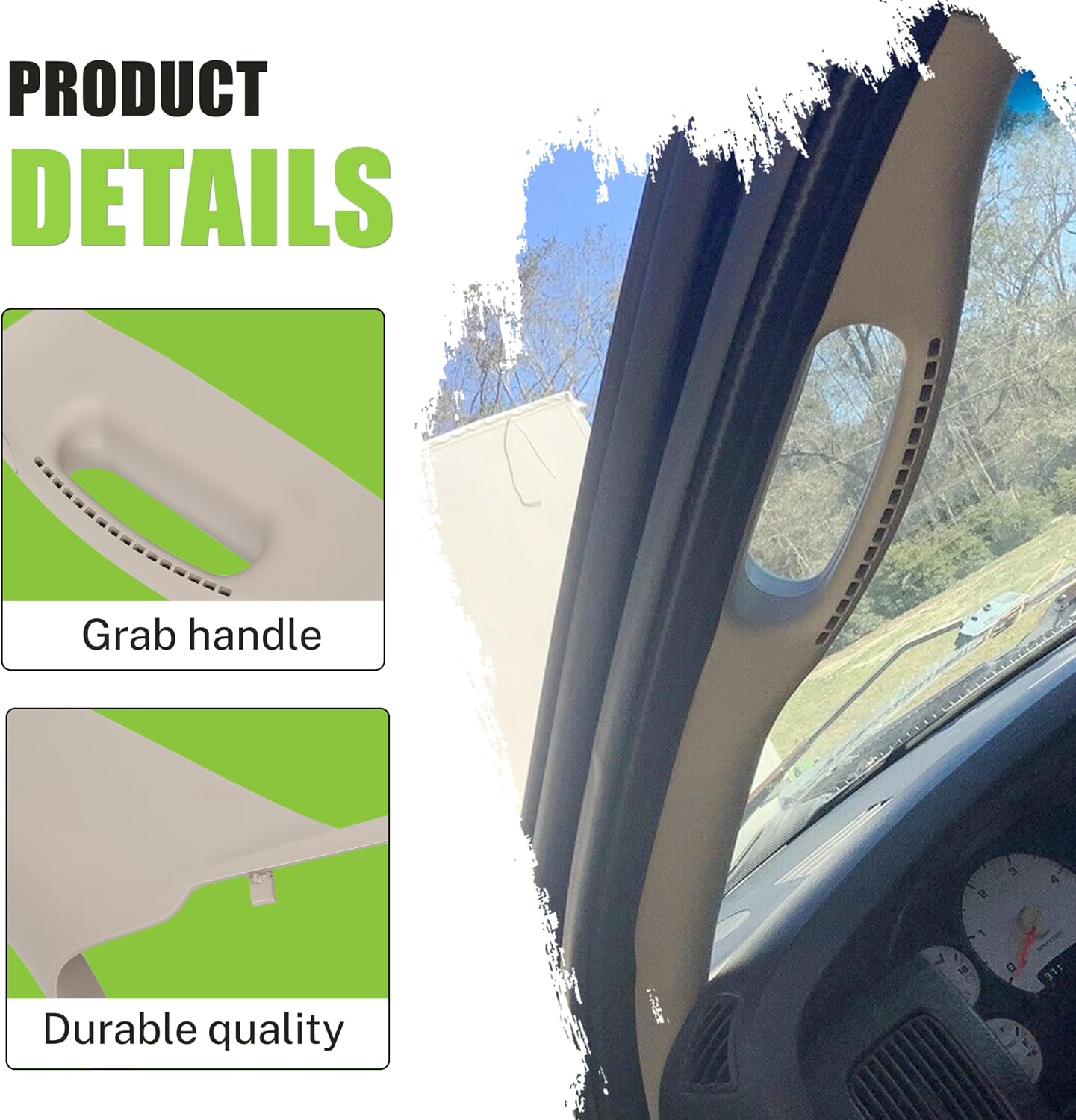 ECOTRIC Left Driver Side Grab Handle A Pillar Windshield Post Trim Molding for 2002-2010 Dodge Ram 1500/2500/3500 Pickup Replacement for 1TE75BD1AA 1TE75TL2AA 5GR29TL2AF 5GR29TL2AG
