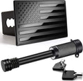 Bonrcea 2" American Flag Aluminum Trailer Hitch Cover & Hitch Lock, Black | Includes 5/8" hitch lock. Easy install. Compatible with F-150, Silverado, Ram 1500, Sierra, Tundra. (Not for 2025 Tacoma).