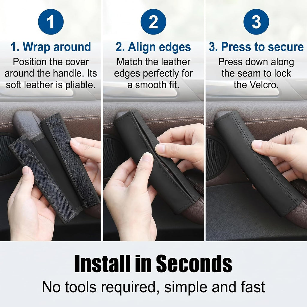 2 PCS Car Grab Handle Cover, PU Leather Anti-scratch Door Grip Gloves Protector, Non-slip Breathable Front Rear Door Pull Handle Cover, Interior Decoration Accessories for Cars (Black)
