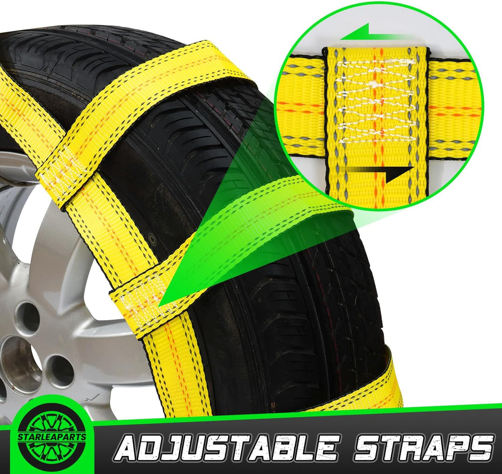 STARLEAPARTS Tow Dolly Straps, 2 Pack Tow Dolly Basket Straps with Flat Hook, Car Dolly Strap, 10,000 lbs Breaking Strength, Tire Bonnet with Carrying Bag Fits Most 14"-17" Tires (Yellow)