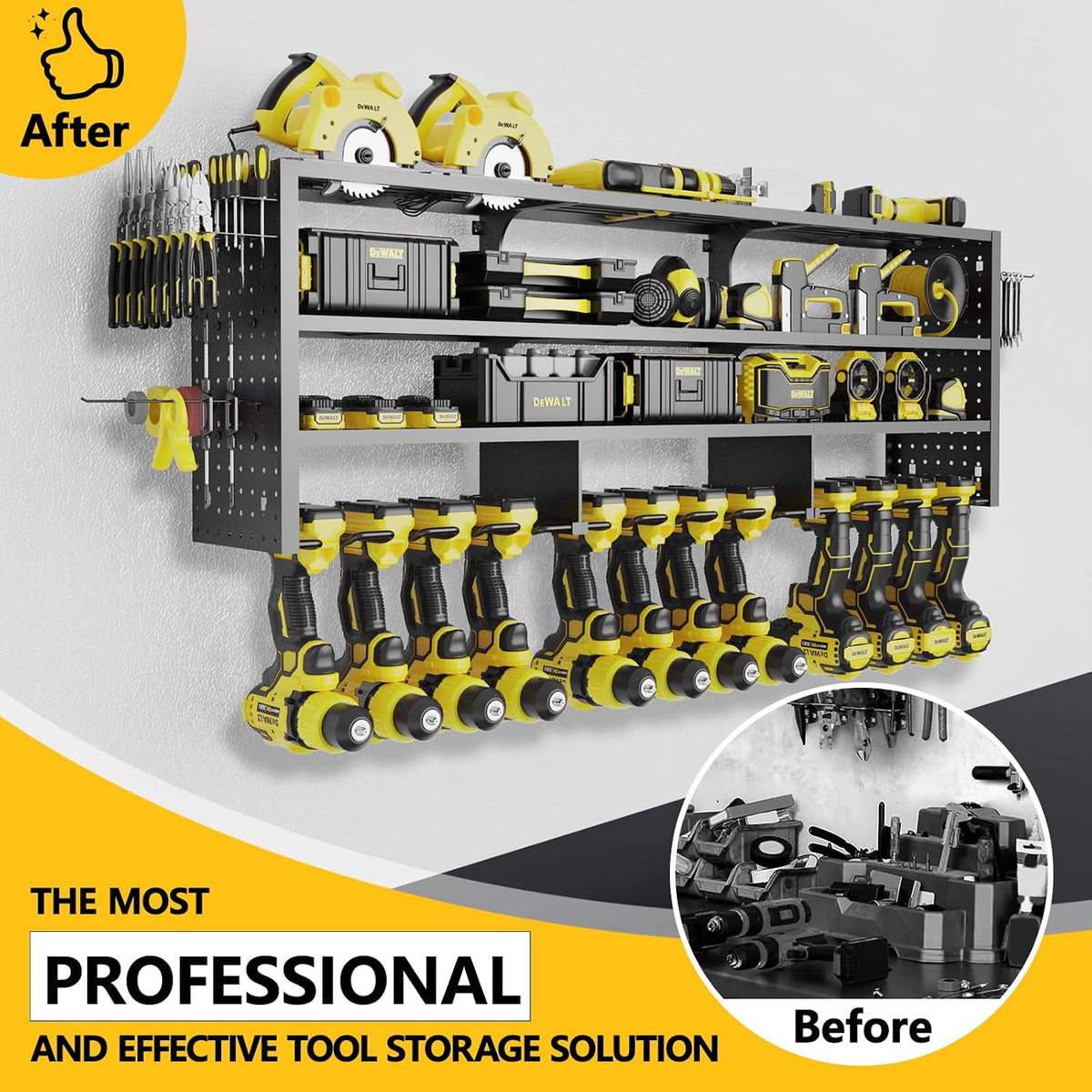 49" w large power tool organizer wall mount, side view