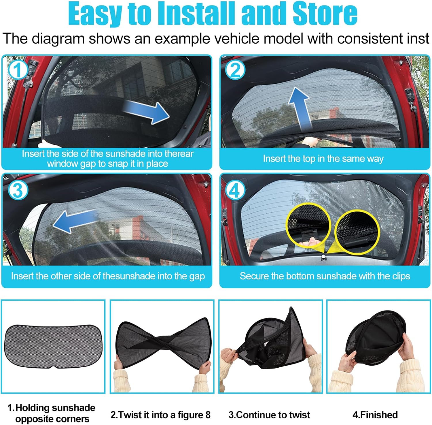 ZATOOTO Rear Window Sun Shade for Ford F150 2016-2024, Visible Back Windshield Shades for Safety Driving UV Rays Protection Reduce Heat Mesh Window Shade for Baby in Car