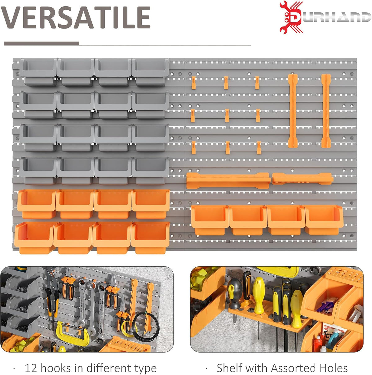 durhand wall mounted storage bins pegboard tool organizer showing dimensions
