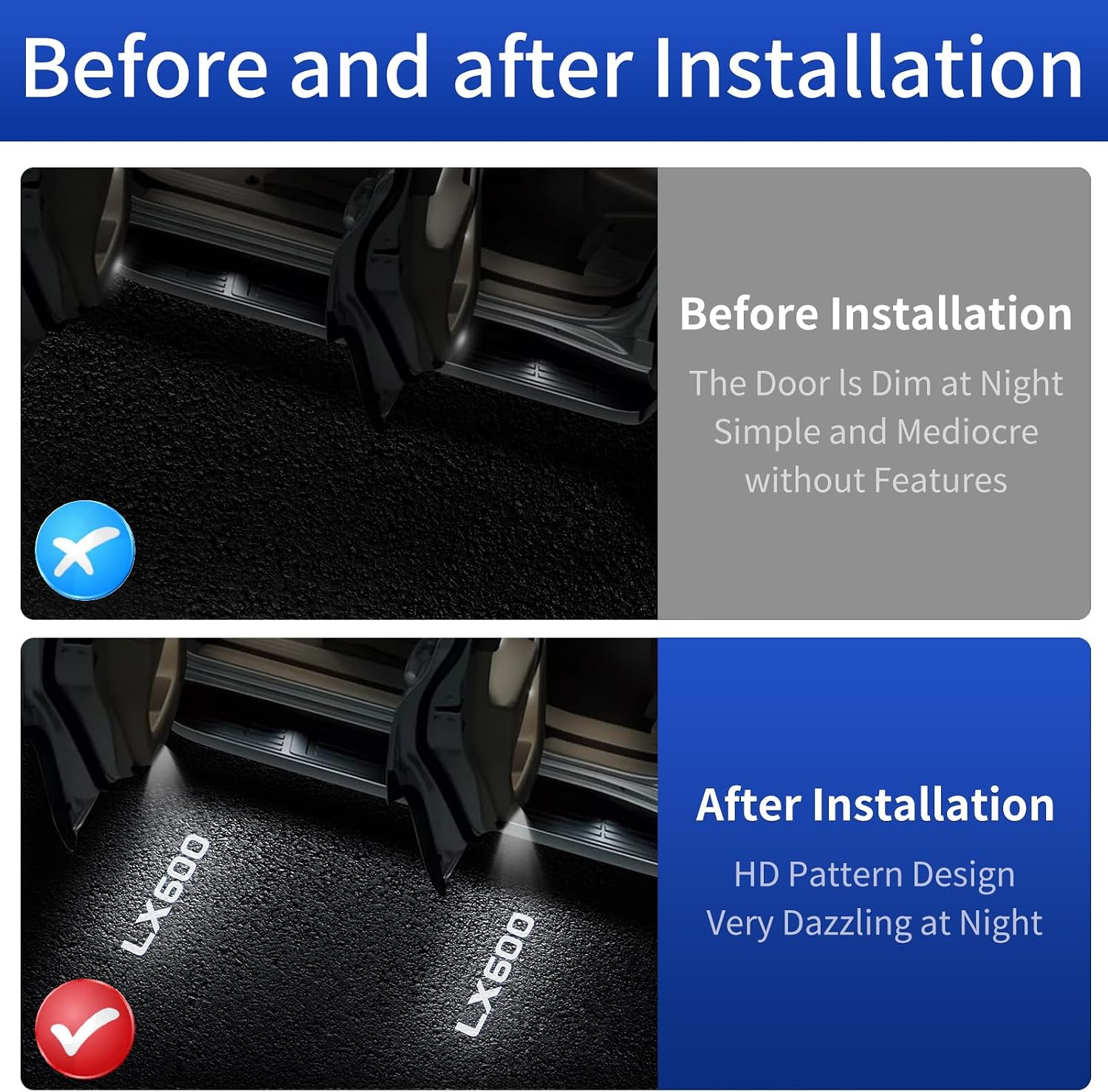 Car Welcome Laser Light for 2024 2025 2026 Lexus Lx600 & Lx500d Led Projection Lamp Door Sill Light Interior Modification Accessories (Transparent (4 Pieces)