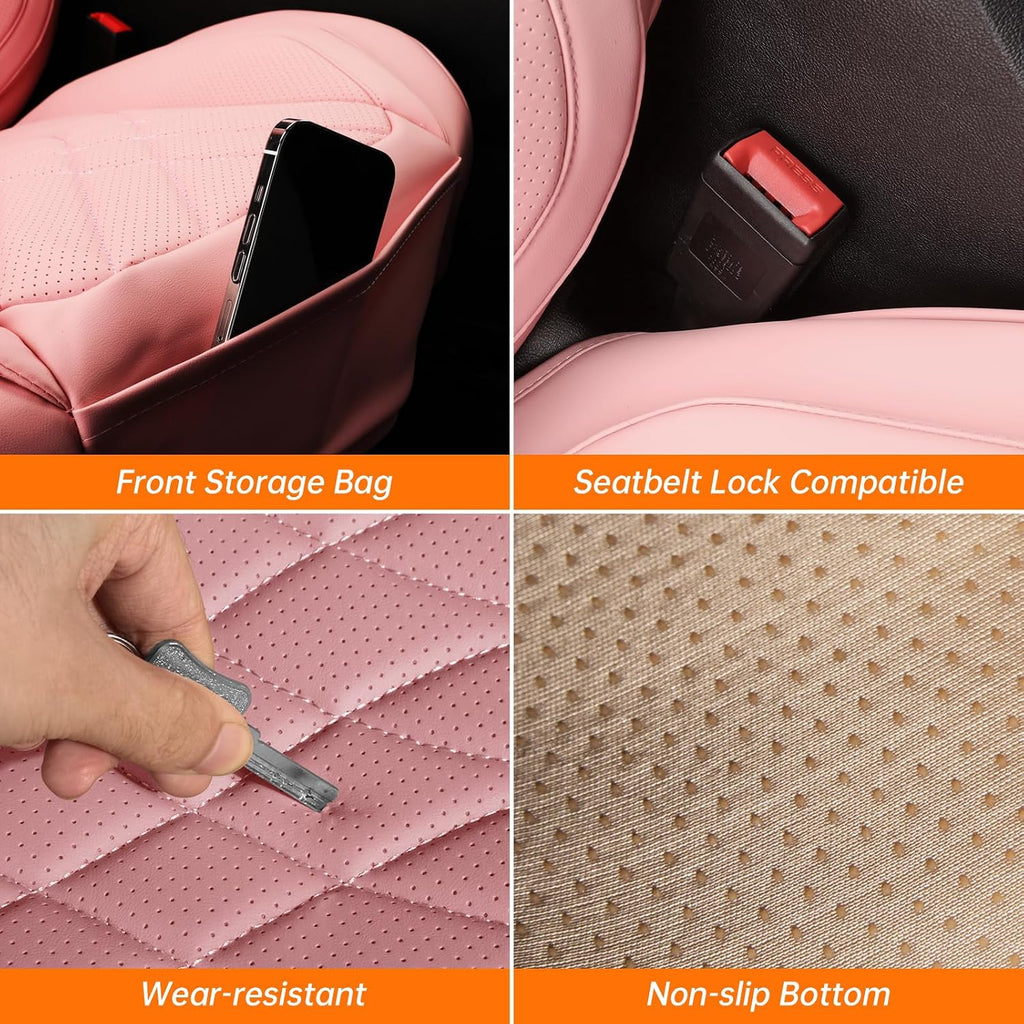 pink car seat covers full set universal 5-seater showing dimensions