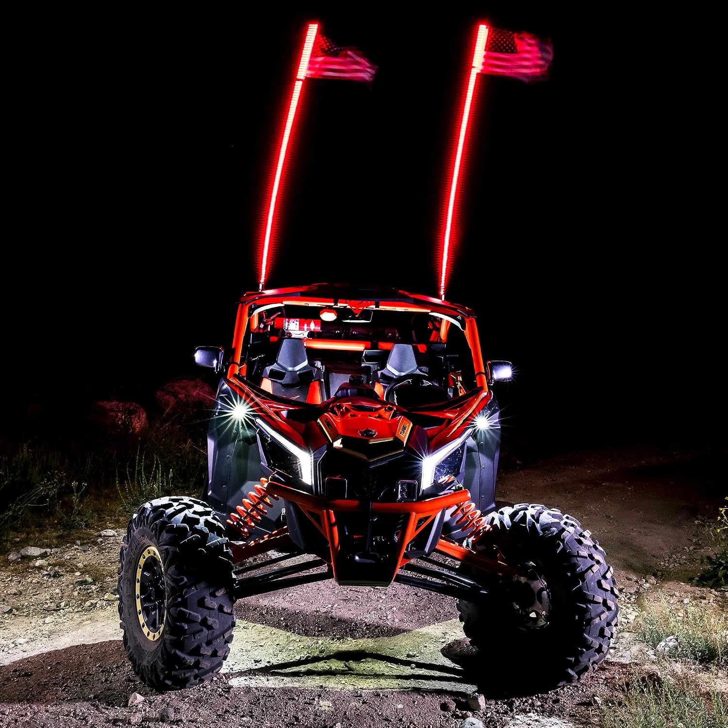 True Mods 4ft RGB LED Whip Light for UTV ATV [RF Wireless Remote] USA Flag Waterproof LED Lighted Whip CB Antenna Pole Stick for RZR Can-Am Polaris SxS 4x4 Quad Dune Buggy 4 Wheeler Accessories