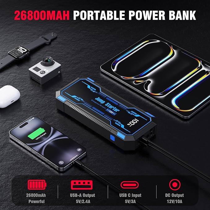 Car Jump Starter 6000A Car Battery Jump Starter Portable, 12V Battery Jumper - Image 4