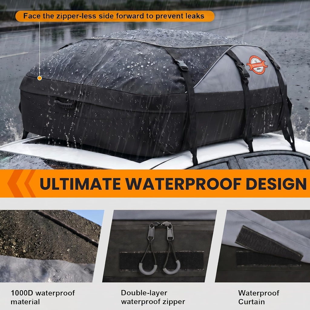 Sailnovo Rooftop Cargo Carrier, 20 Cubic Feet Waterproof Vehicle Soft-Shell Carriers for Cars with/Without Luggage Rack, Roof Rack Cargo Carrier Includes 6 Door Hooks, Reinforced Strap