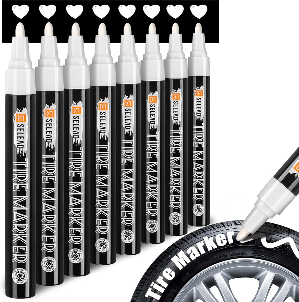 SELEAD 8-Pack Medium Tip White + 8-Pack Jumbo Wide Tip White Red Blue Yellow Tire Markers Paint Pens for Car Tires Lettering
